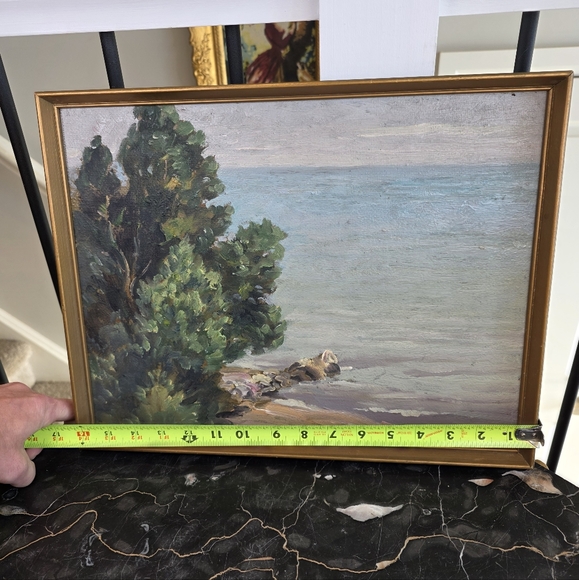 Vintage Original Lakeside Cottage Painting Unsigned - Picture 2 of 11